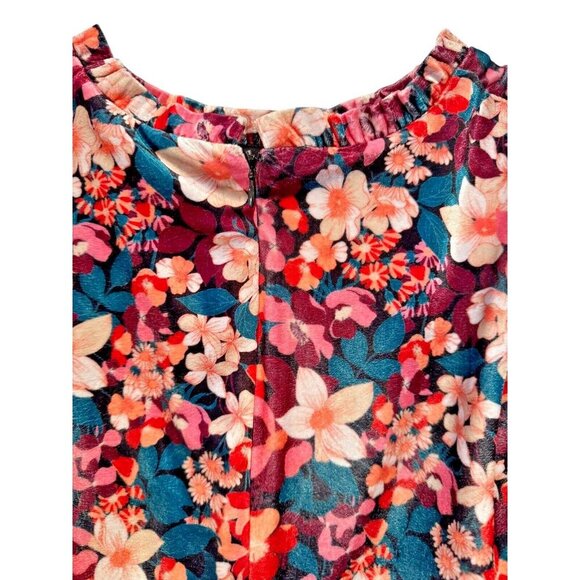 BCBGeneration Retro Floral Velvet Long Sleeve Ruffle Mini Dress Size 8 - Picture 3 of 9